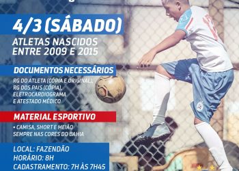 Bahia divulga peneira para atletas nascidos entre 2009 a 2015