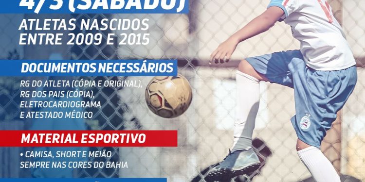 Bahia divulga peneira para atletas nascidos entre 2009 a 2015